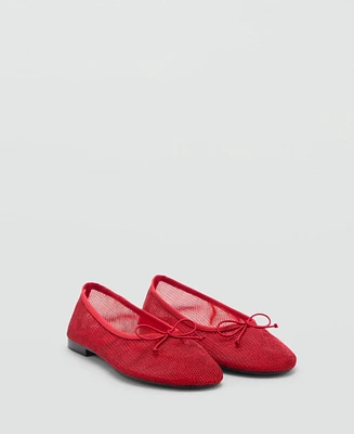 Mango Women's Mesh Bow Ballerina Shoes