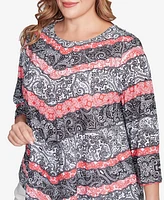 Ruby Rd. Plus Lace Chevron Sublimation Jersey Scoop Neck Top