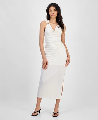 Bar Iii Women's Cowlneck Ruched Side-Slit Dress, Exclusively at Macy's