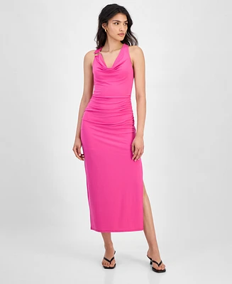 Bar Iii Women's Cowlneck Ruched Side-Slit Dress, Exclusively at Macy's