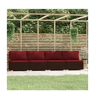4 Seater Sofa with Cushions Brown Poly Rattan