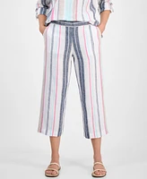 Charter Club Women's Striped 100% Linen Cropped Pants, Exclusively at Macy's