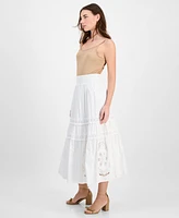 T Tahari Women's Cotton Embroidered Pull-On Maxi Skirt