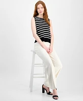 T Tahari Women's Striped Boat-Neck Sleeveless Sweater