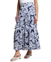 Jones New York Petite Printed Ruffled Maxi Skirt