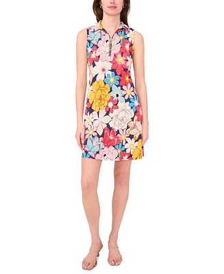 Msk Women's Printed Zip-Neck Sleeveless Swing Dress