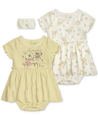 Disney Baby Girls Winnie-the-Pooh Skirted Bodysuits & Headband, 3 Piece Set