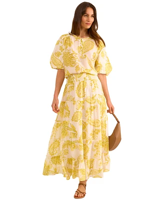 Vince Camuto Women's Printed Tiered Smocked-Waist Maxi Skirt