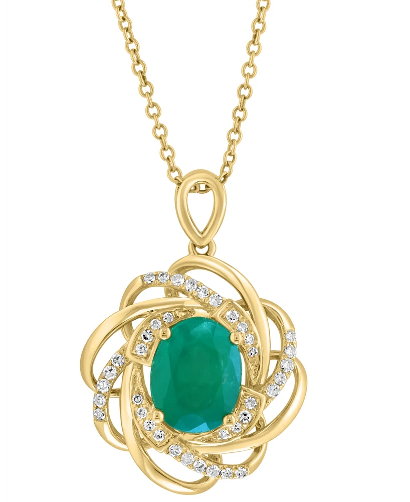 Effy Emerald (1-1/2 ct. t.w.) & Diamond (1/6 ct. t.w.) Spiral 18" Pendant Necklace in 14k Gold