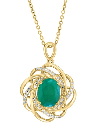 Effy Emerald (1-1/2 ct. t.w.) & Diamond (1/6 ct. t.w.) Spiral 18" Pendant Necklace in 14k Gold