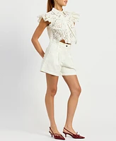 En Saison Women's Chloe Flutter-Sleeve Broderie Anglaise Top