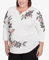 Alfred Dunner Plus Natural Instinct Earthy Floral Embroidered Textured Top