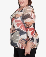 Alfred Dunner Plus Natural Instinct Tropical Mesh Top with Necklace