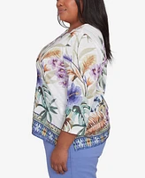 Alfred Dunner Plus Santa Fe Tropical Floral Border Top