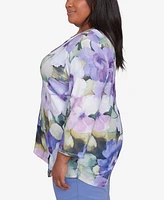 Alfred Dunner Plus Santa Fe Dramatic Pansies Floral Print Top