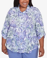 Alfred Dunner Plus Santa Fe Abstract Butterfly Collared Button Front Top