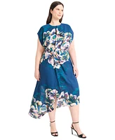Maggy London Plus Printed Round-Neck A-Line Dress