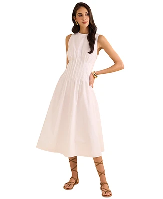 1.state Women's Sleeveless Pintuck Cotton Midi Dress