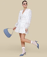 Avec Les Filles Women's Cotton Lace-Trim Floral-Print Mini Dress