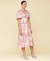 Avec Les Filles Women's Floral-Print Puffed-Sleeve Dress