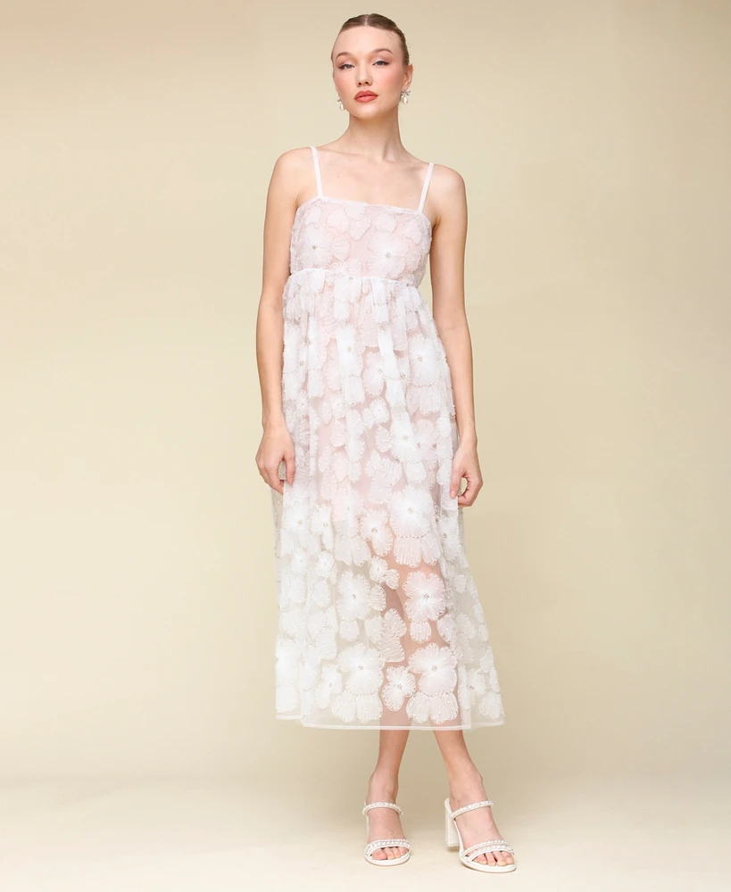 Avec Les Filles Women's Embroidered Beaded Mesh Dress