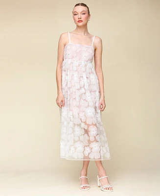 Avec Les Filles Women's Embroidered Beaded Mesh Dress