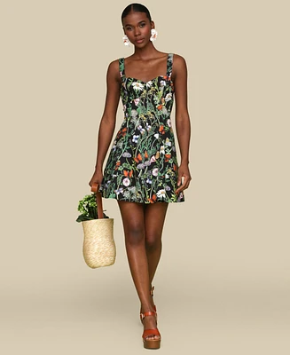 Avec Les Filles Women's Floral-Print Bustier Mini Dress