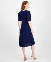 Connected Women's Puff-Sleeve Round-Neck Midi Dress