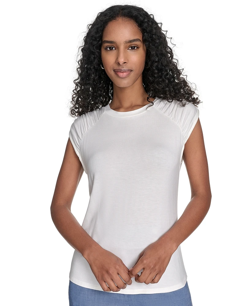 Calvin Klein Women's Crewneck Ruched-Sleeve Top
