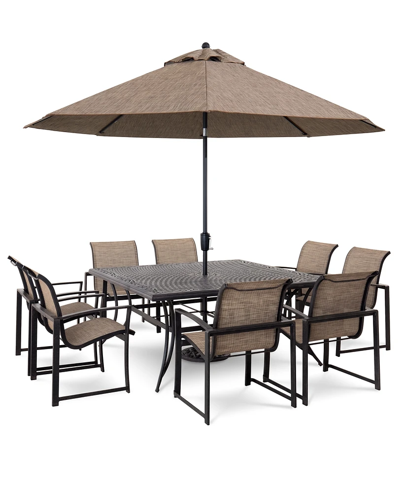 Wythburn Outdoor Dining 9pc Set (64" Square Table & 8 Sleek Sling Chairs), Created for Macy's