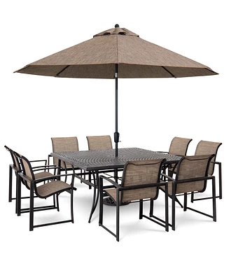 Wythburn Outdoor Dining 9pc Set (64" Square Table & 8 Sleek Sling Chairs), Created for Macy's