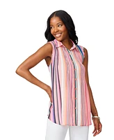 Cable & Gauge Women's Collared Sleeveless Pleated Top
