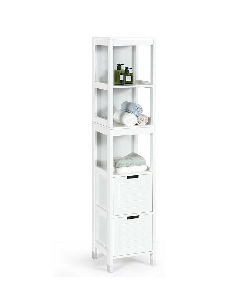 Gymax Bathroom Floor Cabinet Multifunctional Storage Organizer 5Tier Shelves&2 Drawers