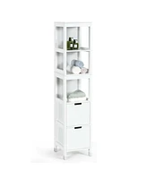 Gymax Bathroom Floor Cabinet Multifunctional Storage Organizer 5Tier Shelves&2 Drawers