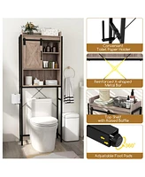 Gymax Over The Toilet Storage Cabinet Rack Bathroom w/ Slipping Barn Door Grey