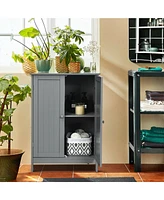 Gymax Bathroom Floor Storage Cabinet Double Door Kitchen Cupboard Shoe Brown