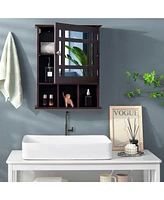 Gymax Mirrored Medicine Cabinet Bathroom Wall Mounted Storage W/Adjustable Shelf Brown