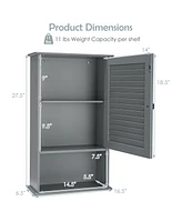 Gymax Bathroom Wall Mount Storage Cabinet Single Door w/Height Adjustable Shelf Grey