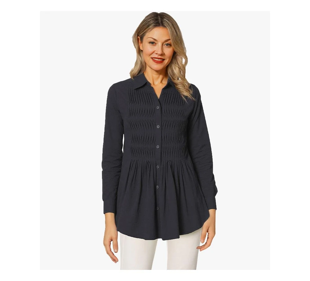 Stella Carakasi Women's Cotton Poplin Pintuck Detail Lucky Star Shirt