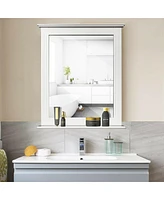 Gymax Bathroom Wall Mirror W/Shelf Square Vanity Makeup Mirror Multipurpose Usage