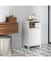 Gymax Bathroom Floor Storage Cabinet Side Table Adjustable Shelf Organize Freestanding