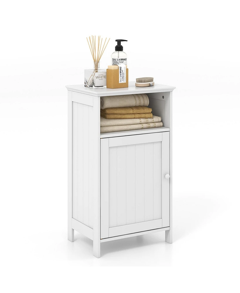 Gymax Bathroom Floor Storage Cabinet Side Table Adjustable Shelf Organize Freestanding