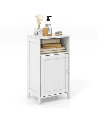 Gymax Bathroom Floor Storage Cabinet Side Table Adjustable Shelf Organize Freestanding