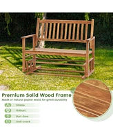 2 Seats Outdoor Glider Bench with Armrests and Slatted Seat