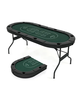 Foldable Poker Table for 8 Players Portable Oval Card Board Game Table