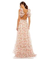 Mac Duggal Women's Ruffle Tiered Cut-Out Chiffon Floral Gown