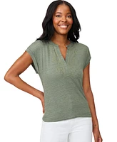 Cable & Gauge Women's Embroidered Crinkle Henley Top