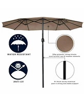 Gymax 15' Twin Patio Umbrella Double-Sided Outdoor Market Umbrella with Crank