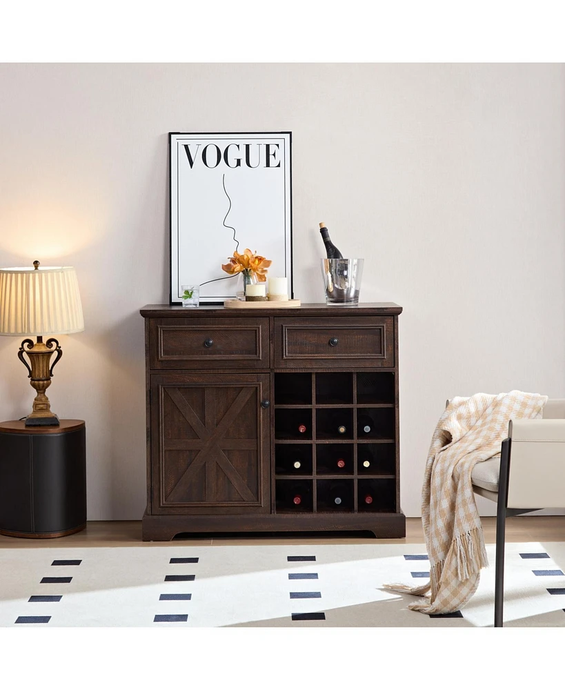 Espresso Farmhouse Liquor Cabinet with Removable Wine Racks