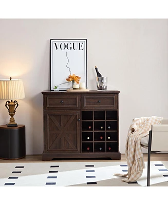 Espresso Farmhouse Liquor Cabinet with Removable Wine Racks